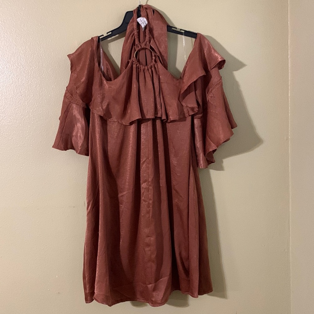 Copper brownish shirt Open shoulders C Christian Los Angeles  size large